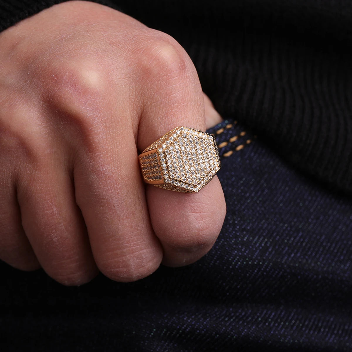 Miami Ice Hexagon Iced Out Ring