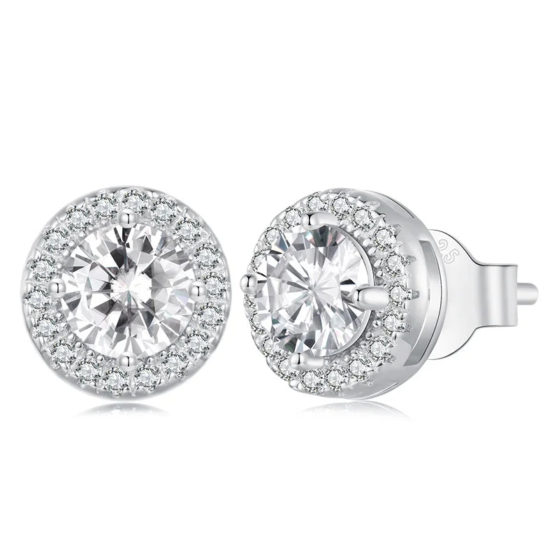Miami Ice Vvs Halo Stud Earrings 2.4ctw - White Gold Vermeil