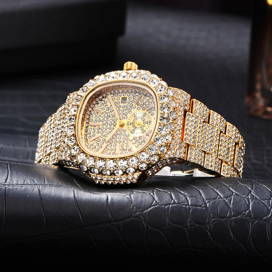 Moissanite Square Face 19.0ct Solitaire Bezel Gold Tone Watch