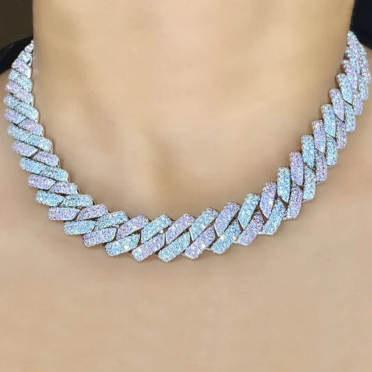 Trendy Pink Rhinestone Prong Cuban Link Chain
