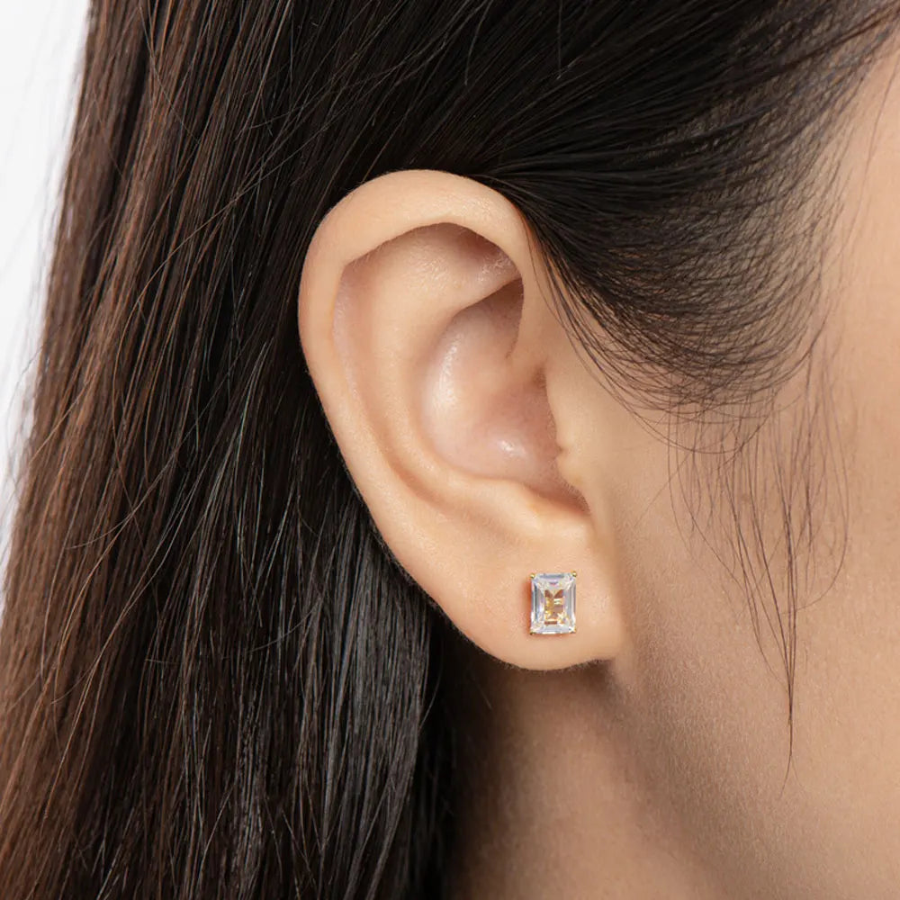 Emerald Cut Moissanite Earrings
