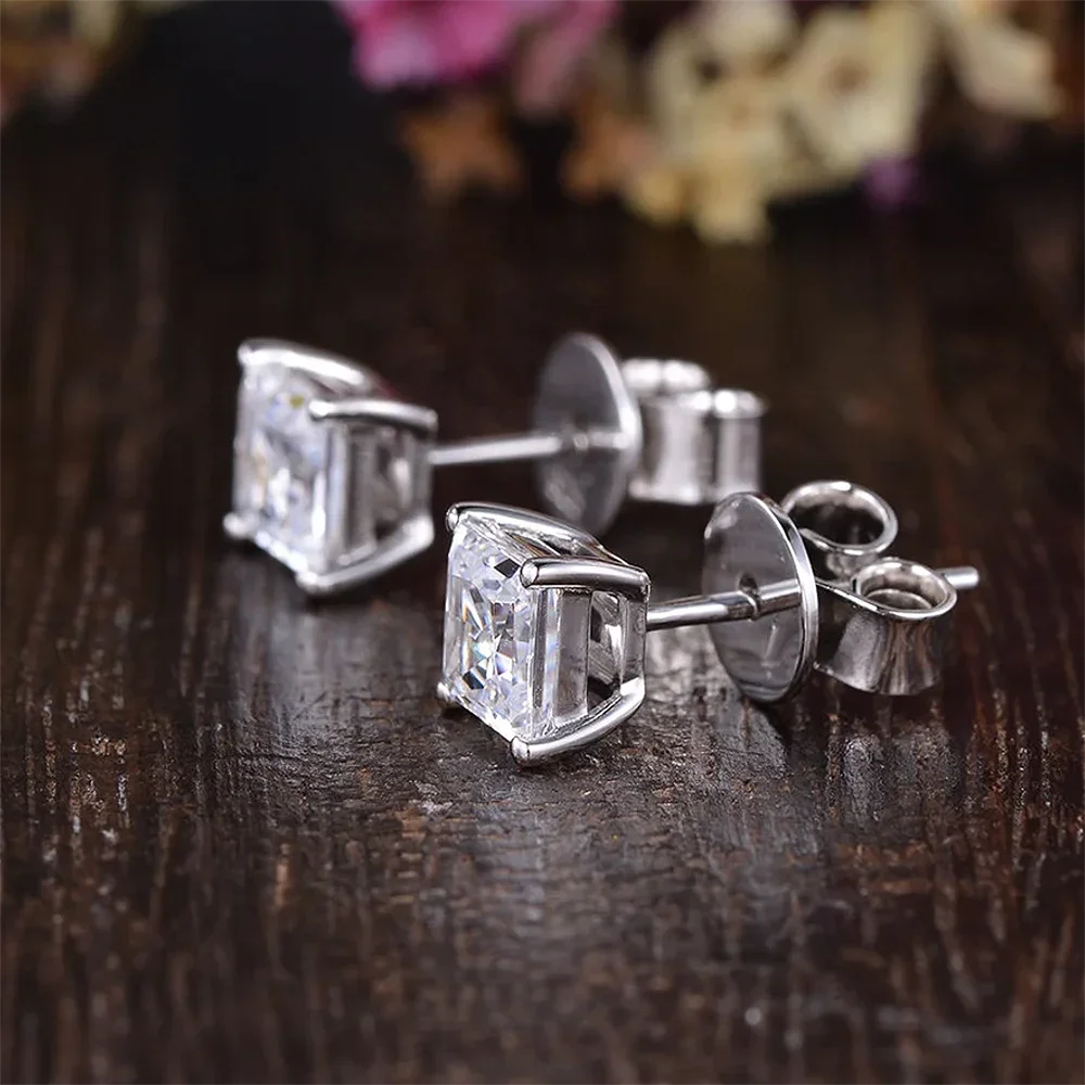 Princess Cut Moissanite Earrings - White Gold Vermeil