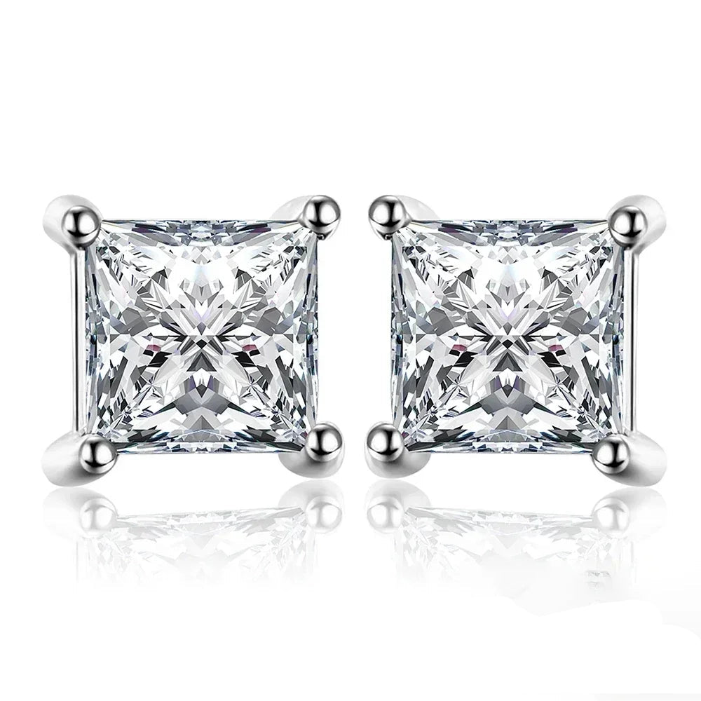 Princess Cut Moissanite Earrings - White Gold Vermeil