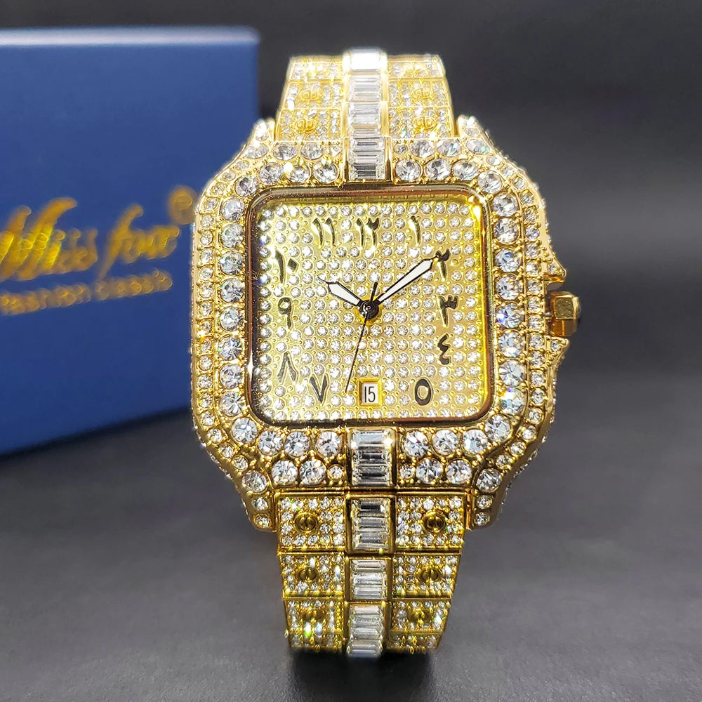 Miami Ice Rectangular Zircon Bracelet Wristwatch for Men