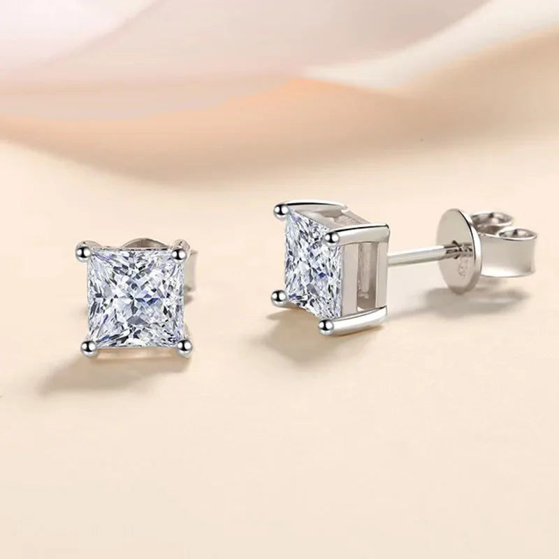 Miami Ice Vvs Square Stud Earrings 1.2 Ctw - White Gold Vermeil