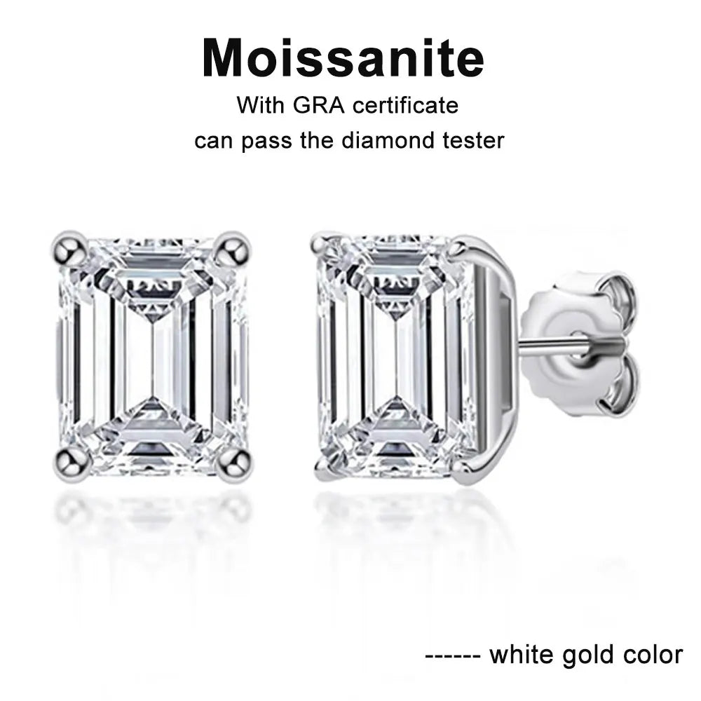 Emerald Cut Moissanite Earrings