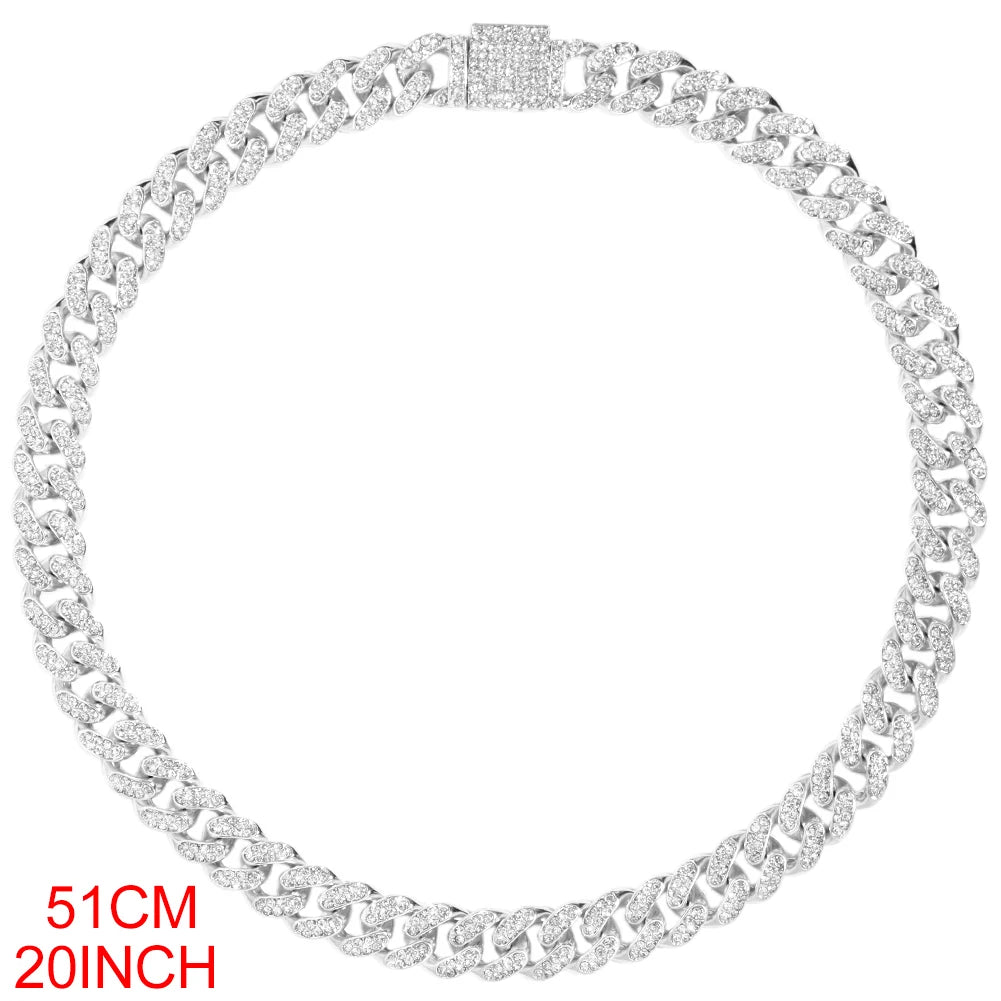 12mm Iced Cuban Chain + Bracelet Bundle - White Gold