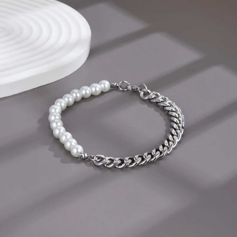 Miami Ice Pearl Cuban Bracelet - Gold