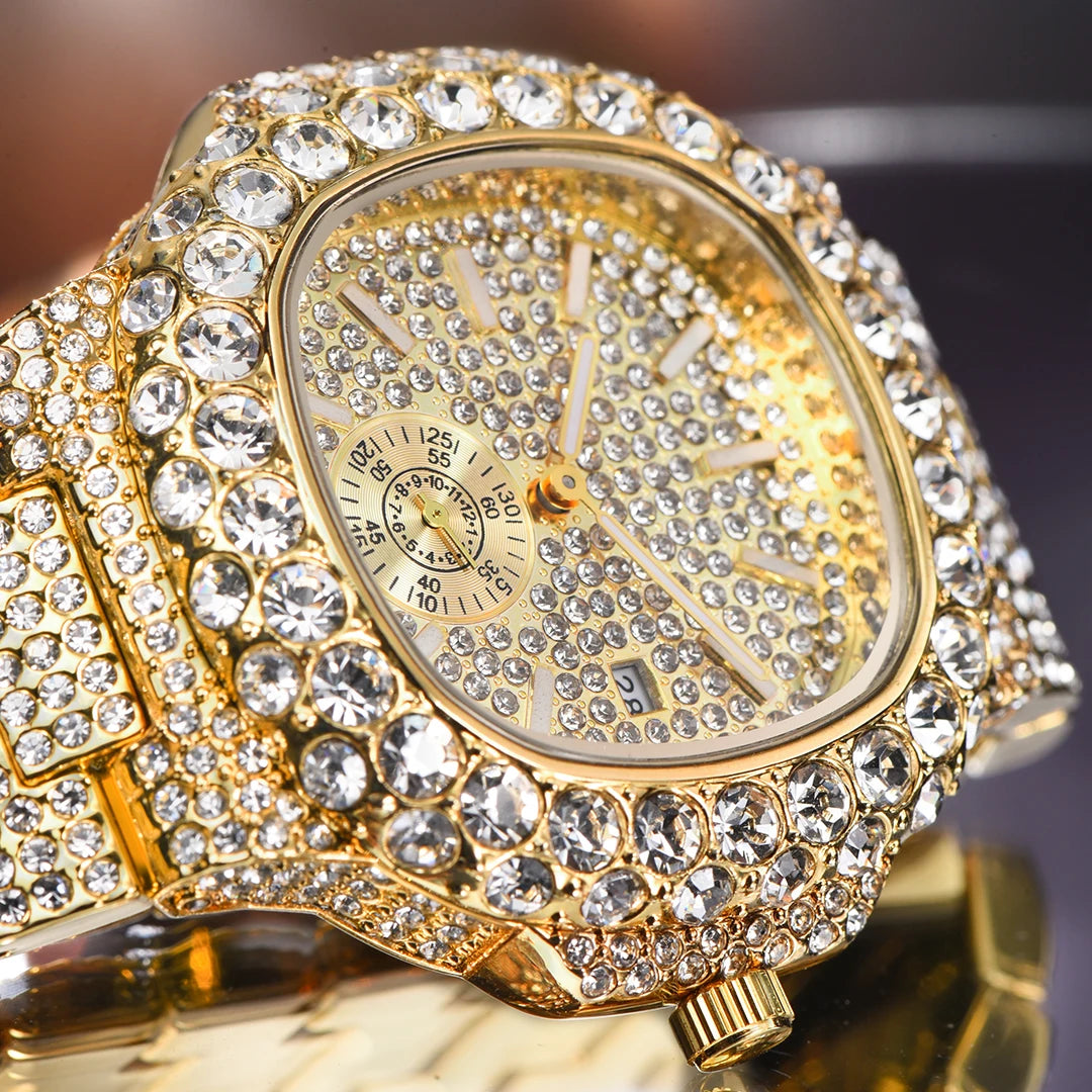 Moissanite Square Face 19.0ct Solitaire Bezel Gold Tone Watch