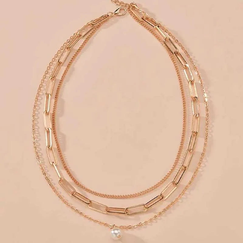 Miami Ice Pearl & Chain Necklace Set - White Gold