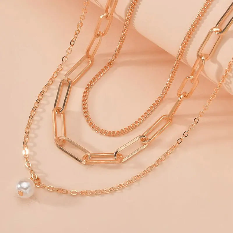 Miami Ice Pearl & Chain Necklace Set - White Gold