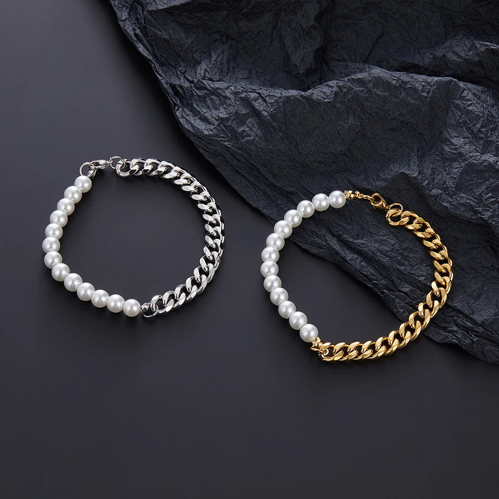 Miami Ice Pearl Cuban Bracelet - Gold