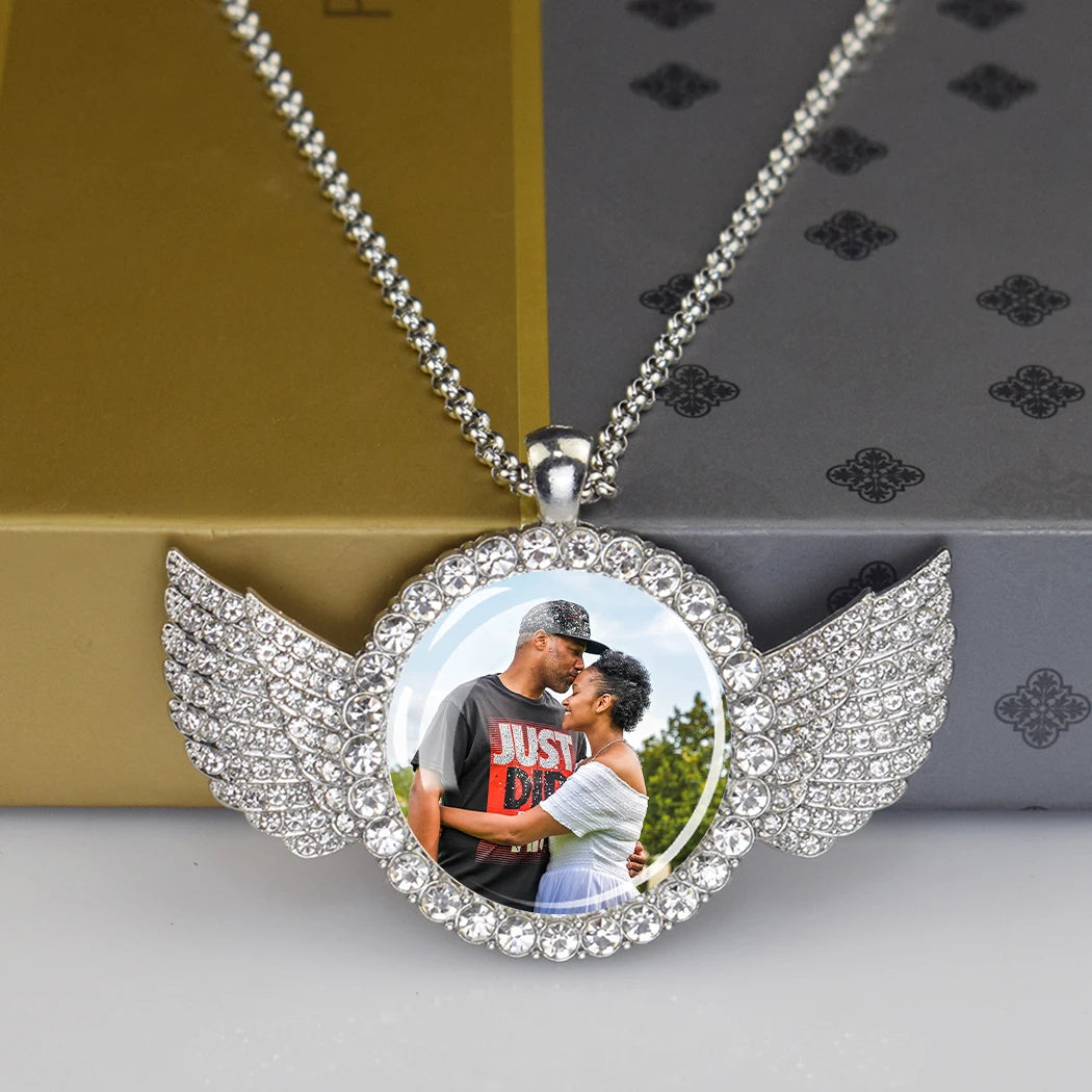 Miami Ice Wing Pendant Necklace With Custom Personalized Photo