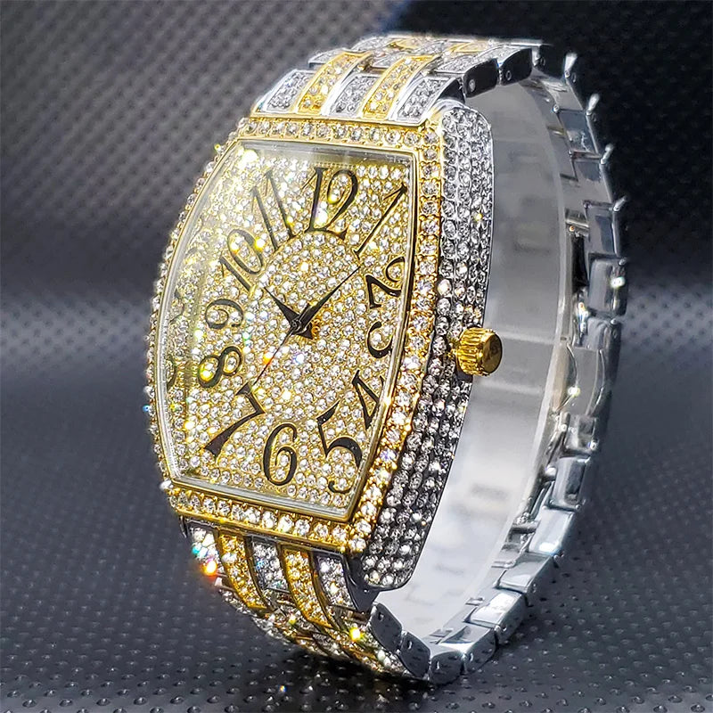 Silver iced out quartz watch