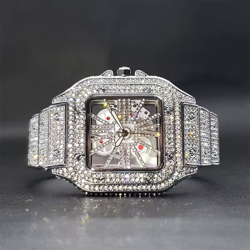 Skeleton iced-out watch