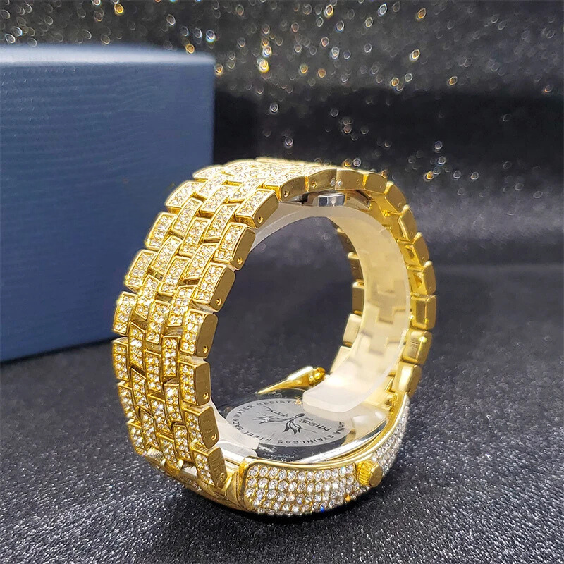 Miami Ice Navette Gold Iced Out Watch