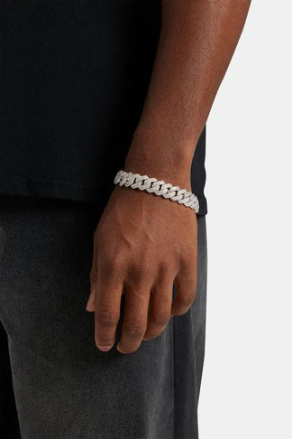 Miami Ice Diamond Prong Cuban Bracelet 14mm - White Gold