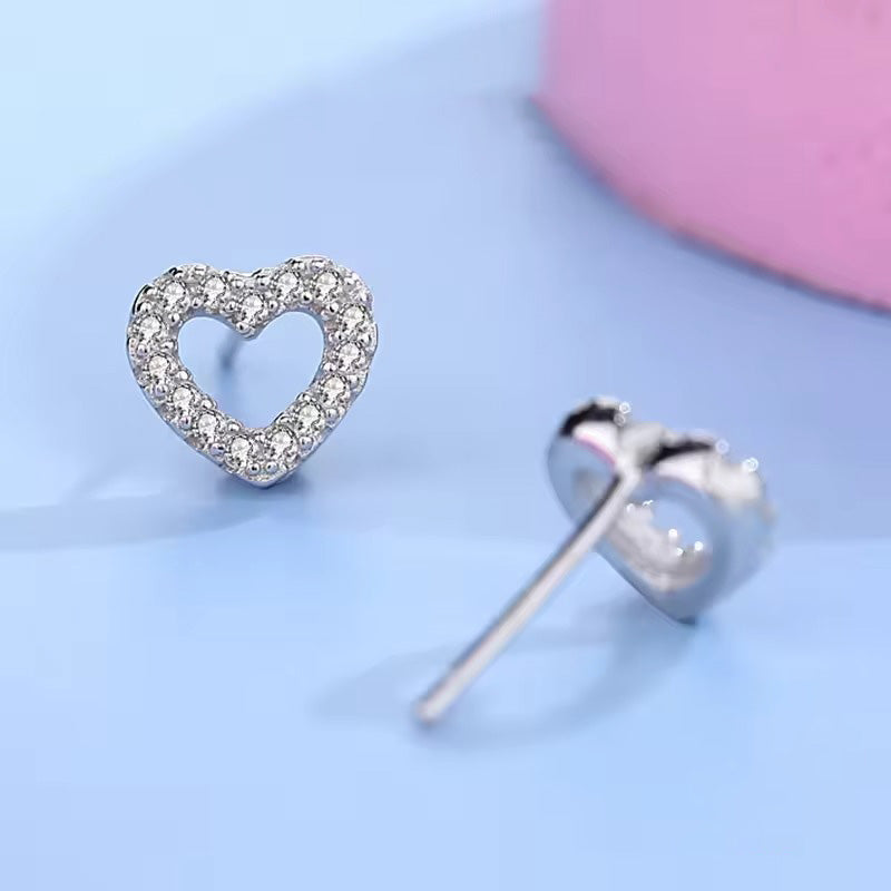 Miami Ice Outline Stud Heart Earring - White Gold