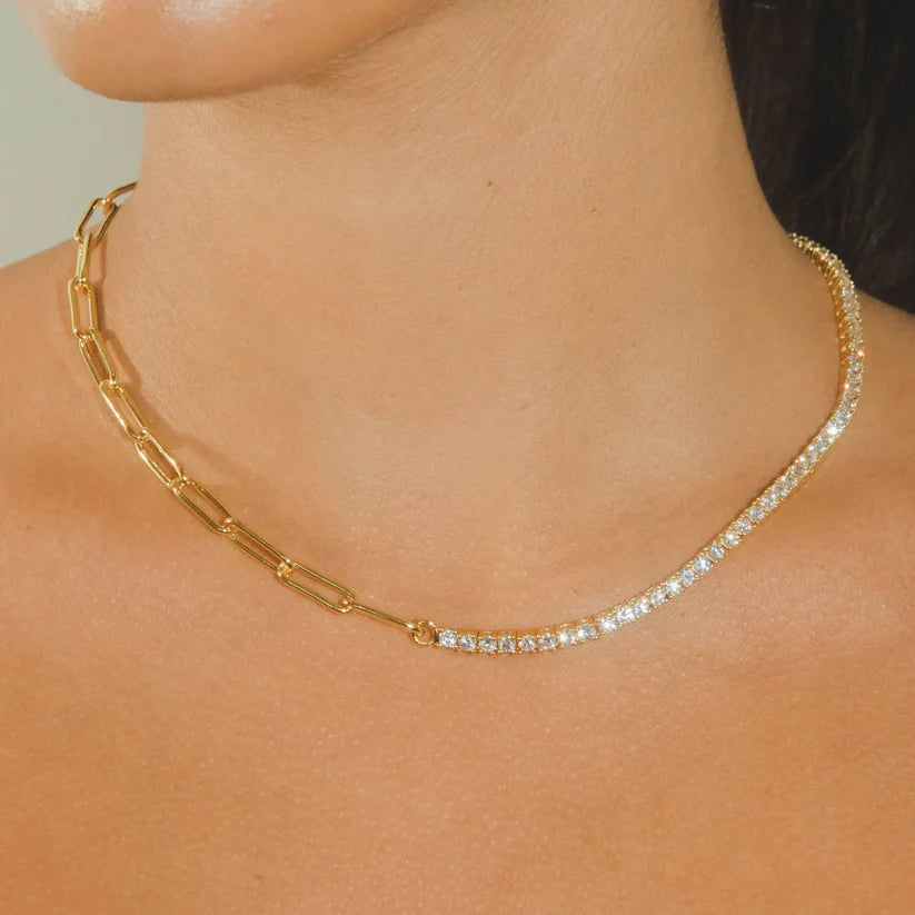 Miami Ice Half Tennis Half Hermes Necklace - Gold