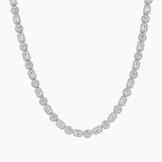 Miami Ice 8mm Emerald Cut Mix Clustered Tennis Chain - White Gold
