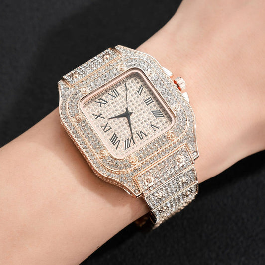Miami Ice Luxury Men's Gold Square Diamond Watch