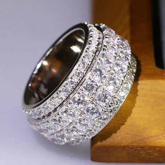 Huitan Full Bling Iced Out Cubic Zirconia Wide Ring for Women