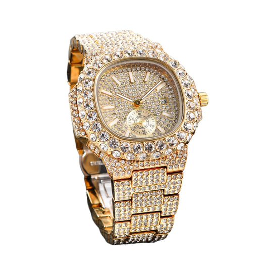 Moissanite Square Face 19.0ct Solitaire Bezel Gold Tone Watch