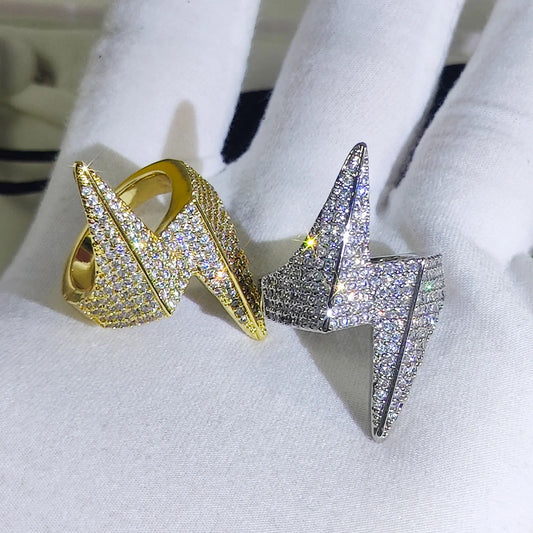 Miami Ice Lightning Sign Iced Out Ring