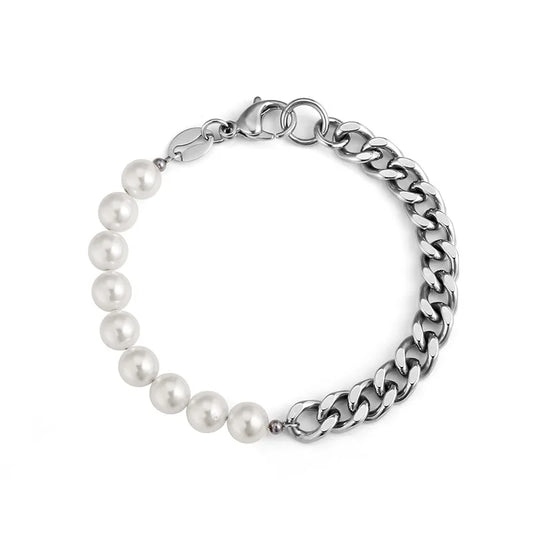 Miami Ice Pearl Cuban Bracelet - White Gold