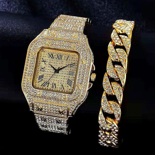 Miami Ice Luxury Iced-out Gold Quartz Watch