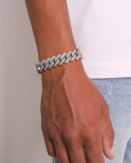 Miami Ice Prong 13mm Bracelet - White Gold